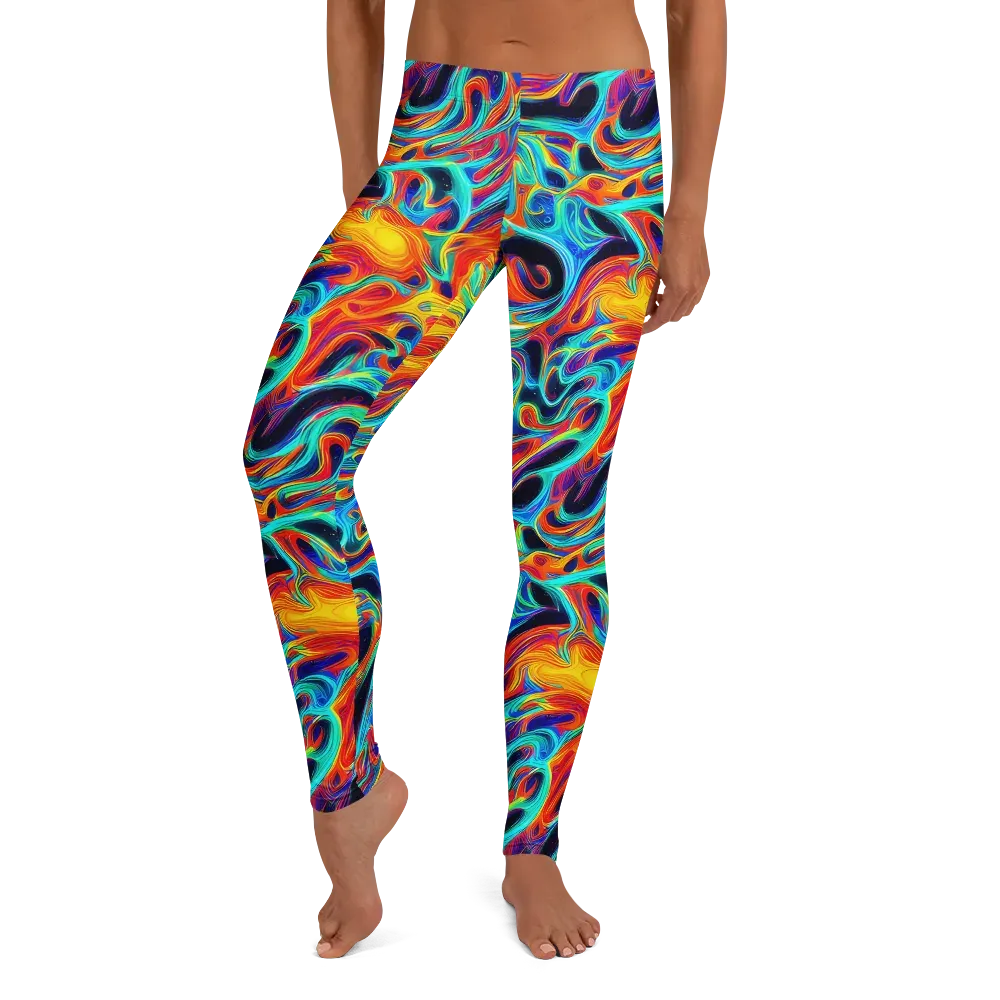 Cyan Ember Maze on Leggings — Front