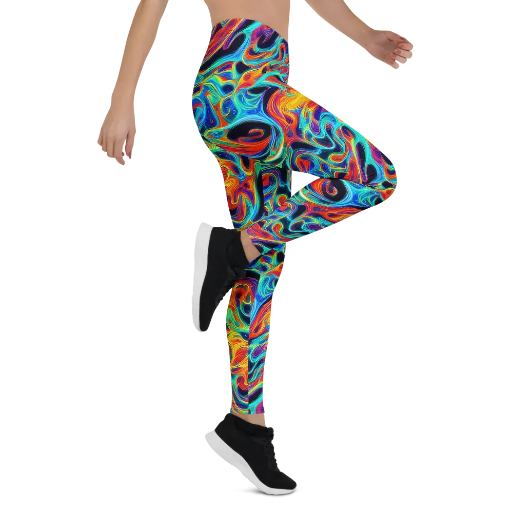 Cyan Ember Maze on Leggings — Right