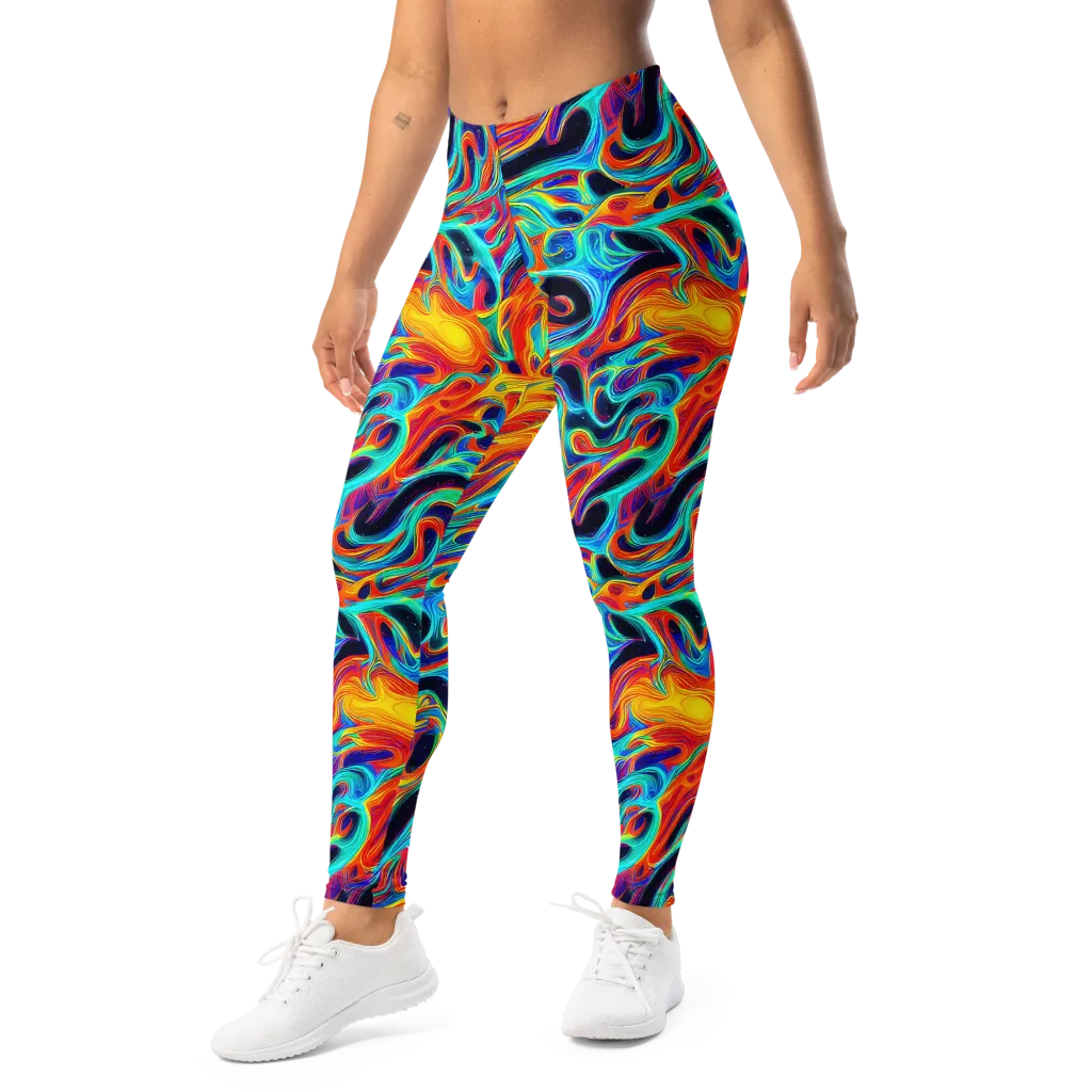 Cyan Ember Maze on Leggings — Left Front