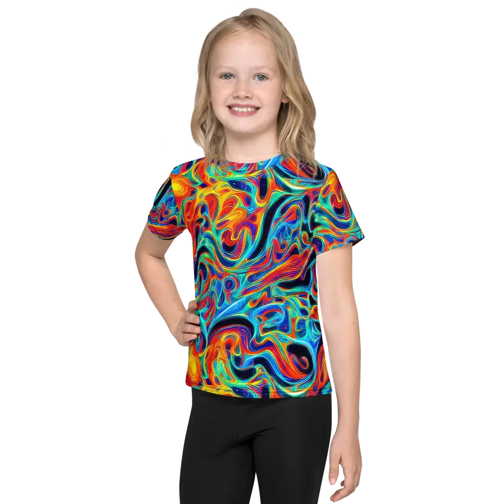 Cyan Ember Maze on Kids Crew Neck T-Shirt — Front
