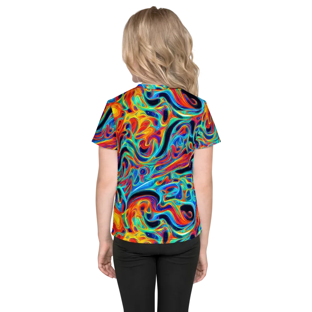 Cyan Ember Maze on Kids Crew Neck T-Shirt — Back