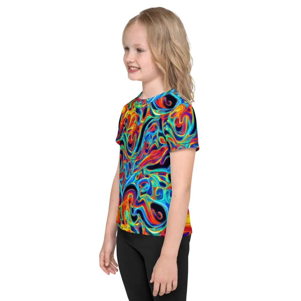 Cyan Ember Maze on Kids Crew Neck T-Shirt — Left