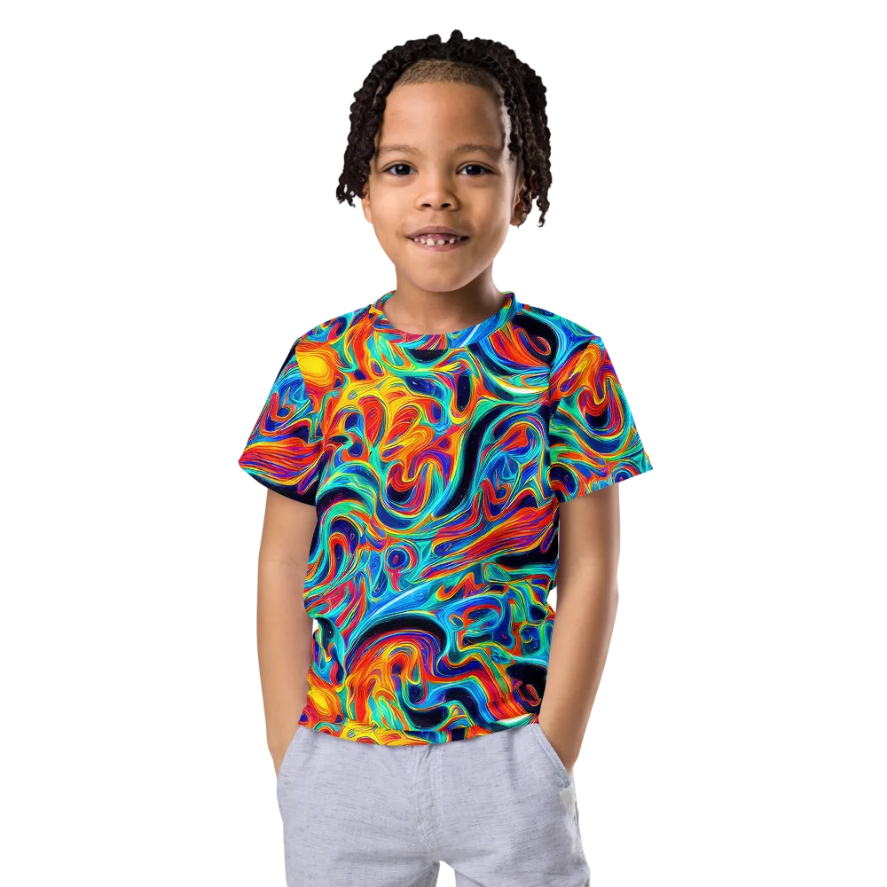 Cyan Ember Maze on Kids Crew Neck T-Shirt — Front