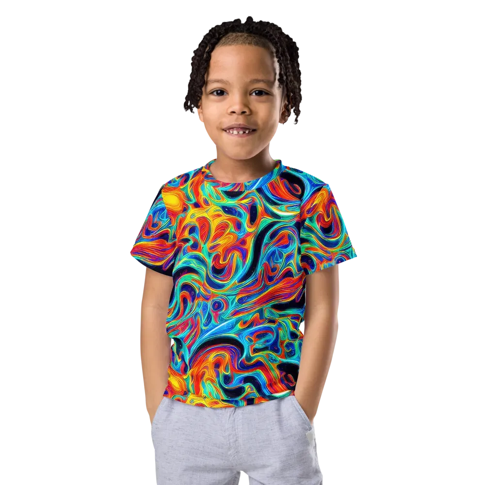 Cyan Ember Maze on Kids Crew Neck T-Shirt — Front