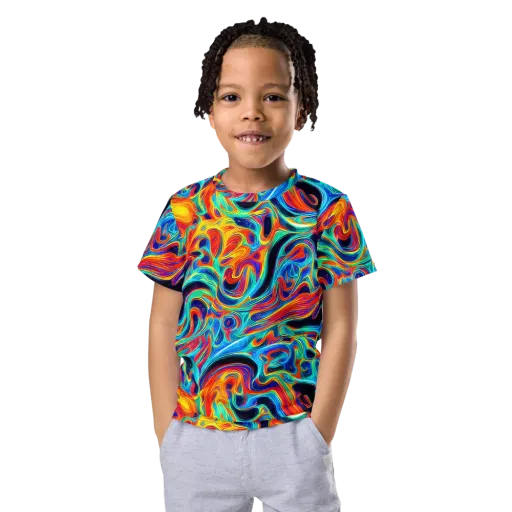 Cyan Ember Maze on a Kids Crew Neck T-Shirt