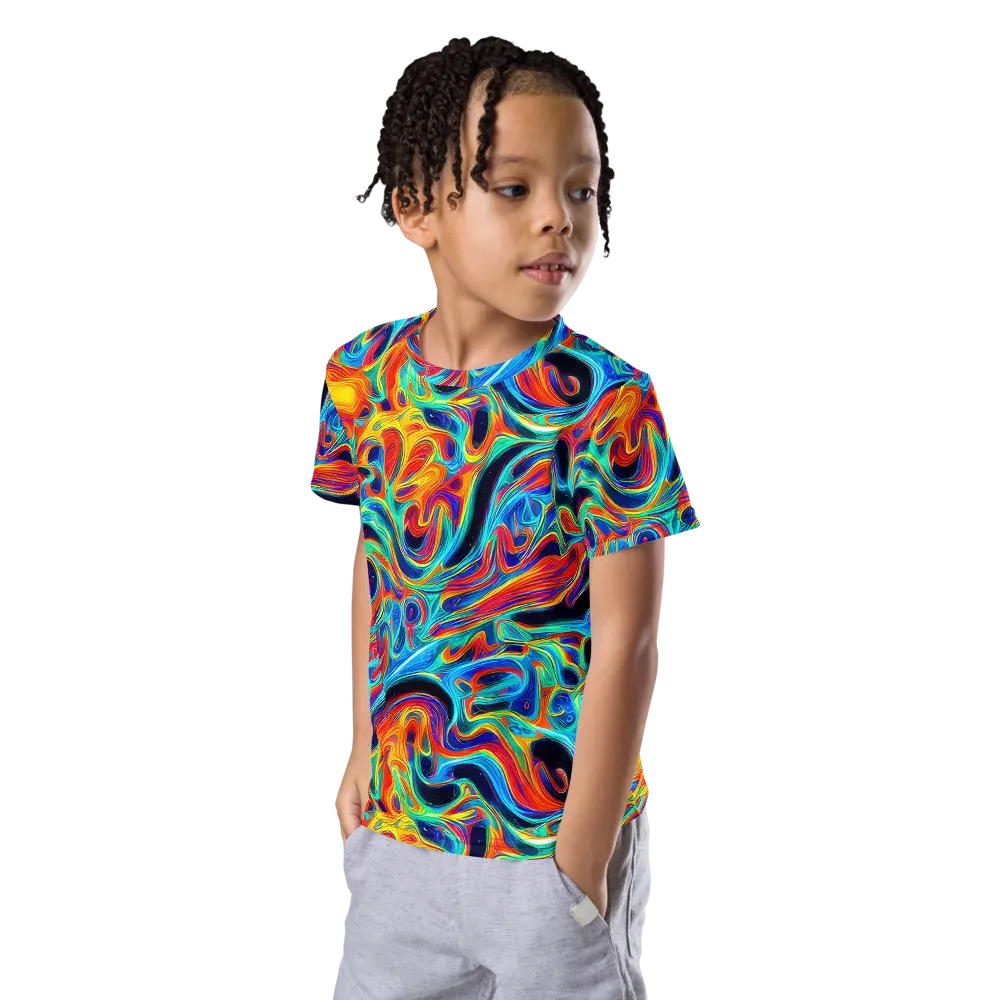 Cyan Ember Maze on Kids Crew Neck T-Shirt — Left Front