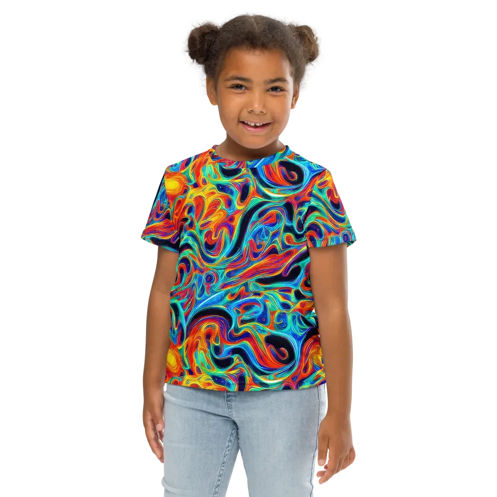 Cyan Ember Maze on Kids Crew Neck T-Shirt — Front