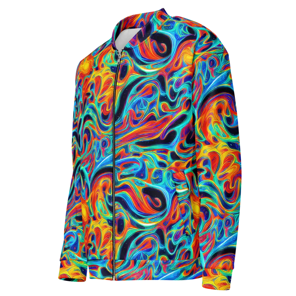 Cyan Ember Maze on Bomber Jacket — Left Front