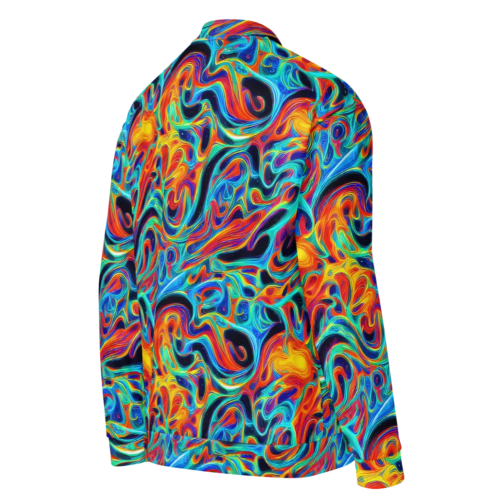 Cyan Ember Maze on Bomber Jacket — Right Back