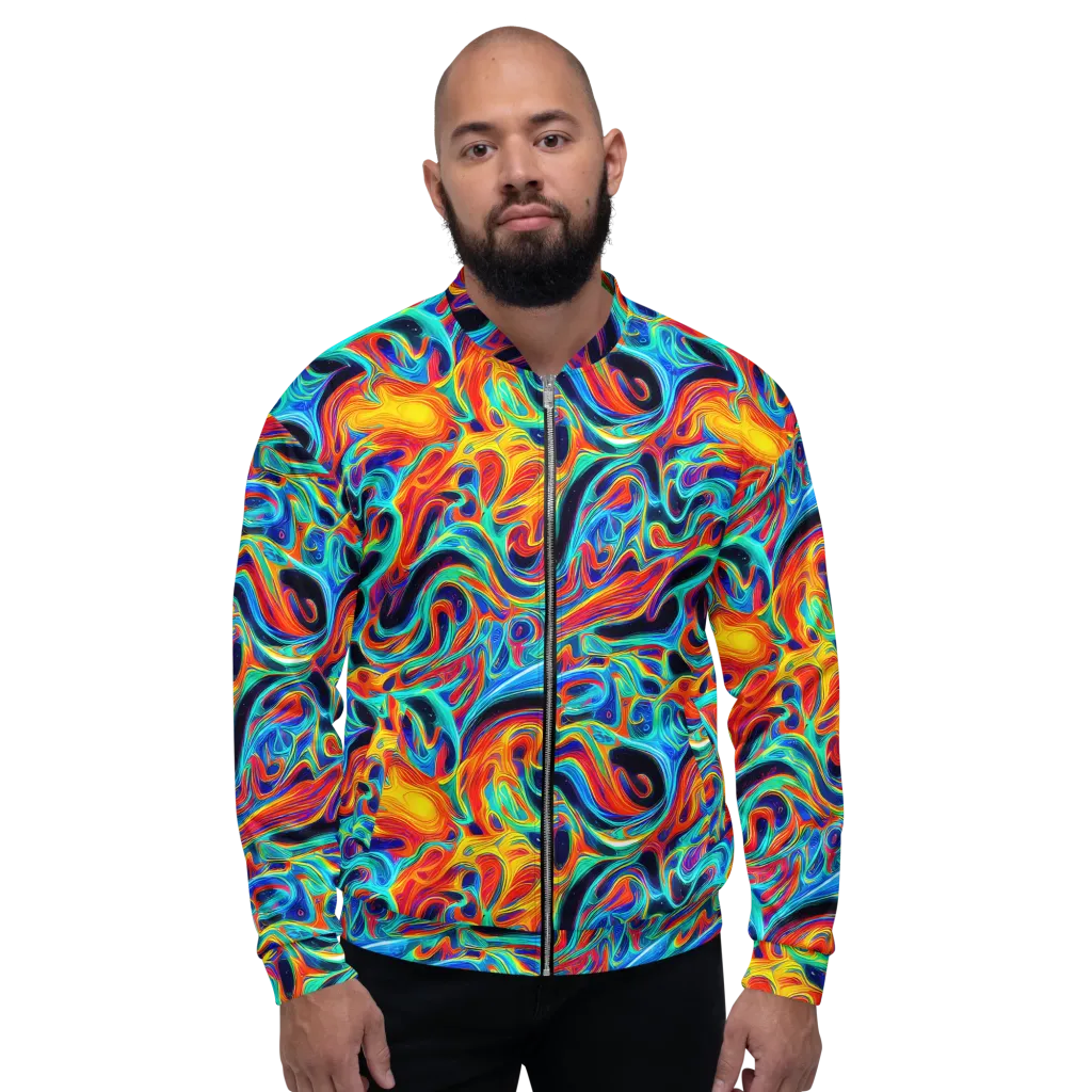 Cyan Ember Maze on Bomber Jacket — Front