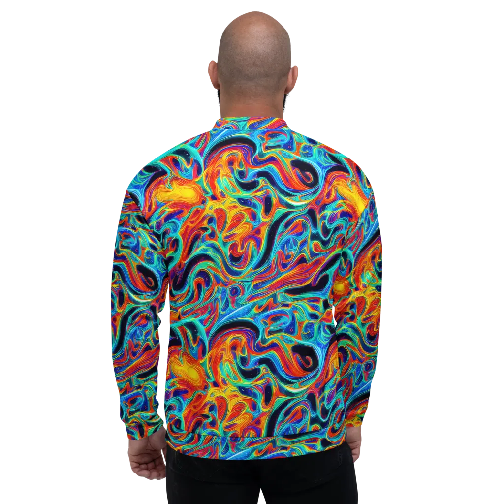 Cyan Ember Maze on Bomber Jacket — Back