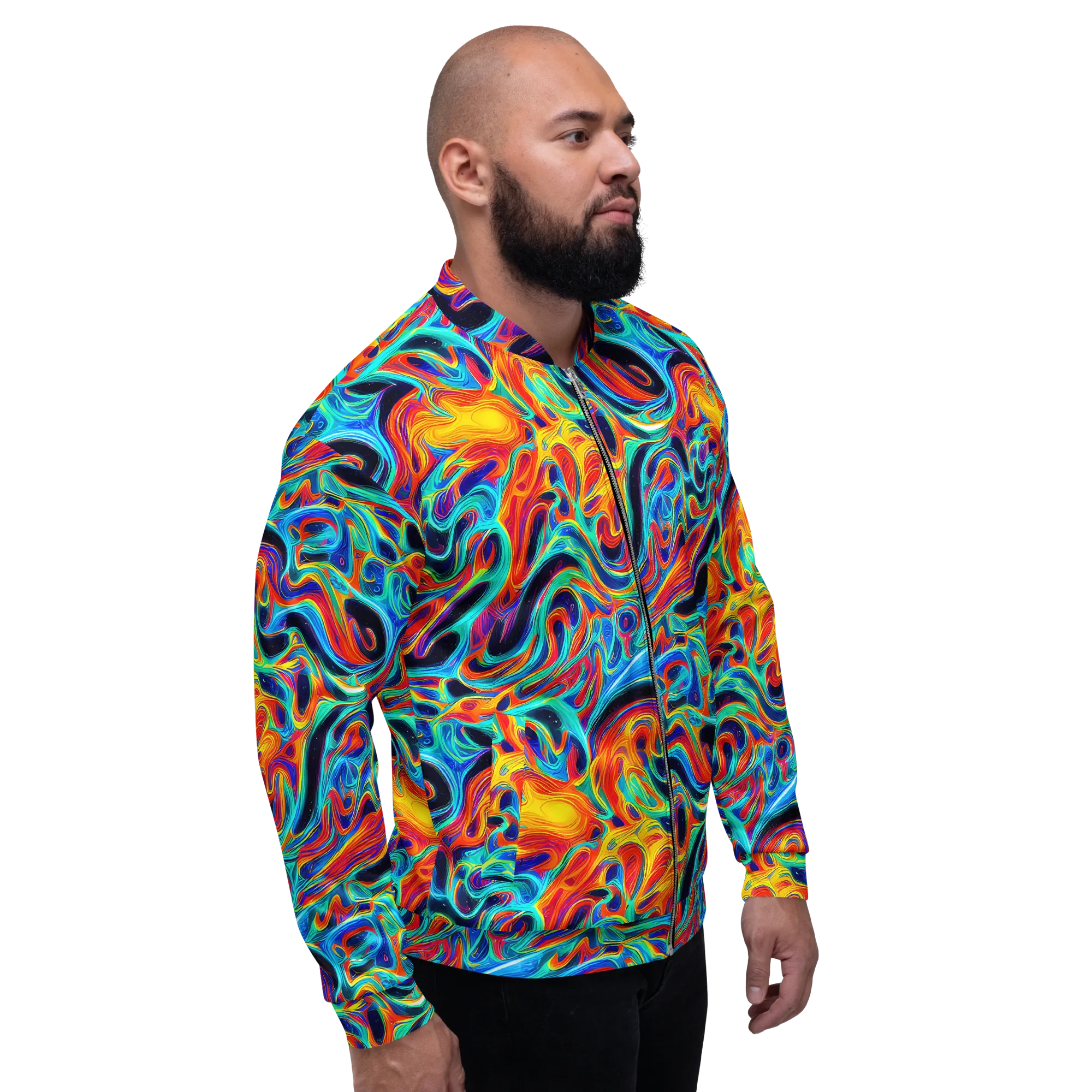 Cyan Ember Maze on Bomber Jacket — Right