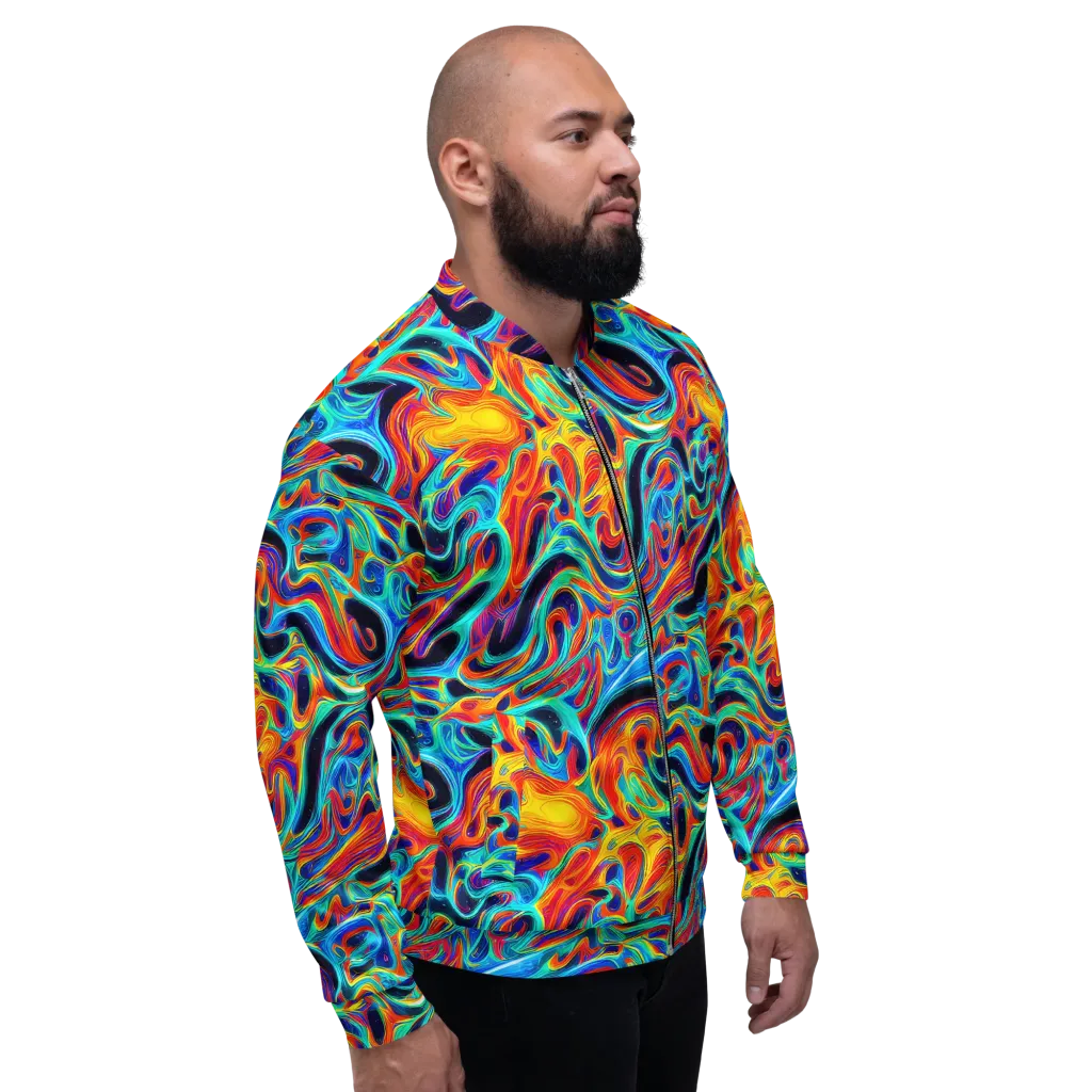Cyan Ember Maze on Bomber Jacket — Right