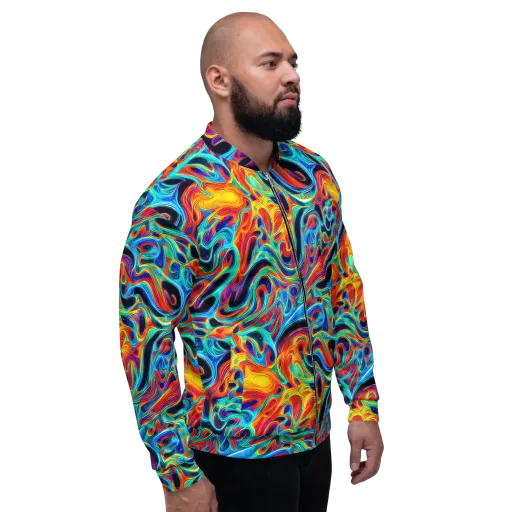 Cyan Ember Maze on a Bomber Jacket