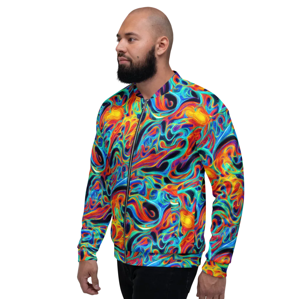 Cyan Ember Maze on Bomber Jacket — Left