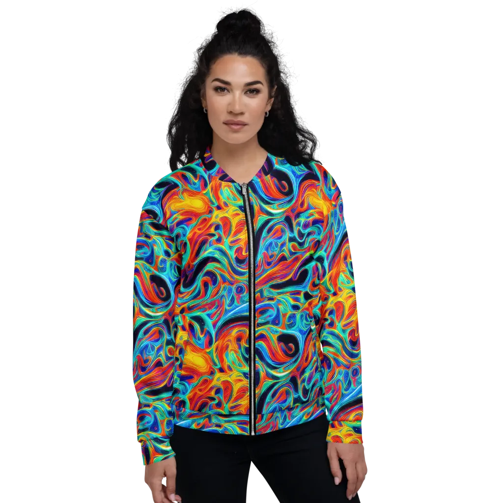 Cyan Ember Maze on Bomber Jacket — Front