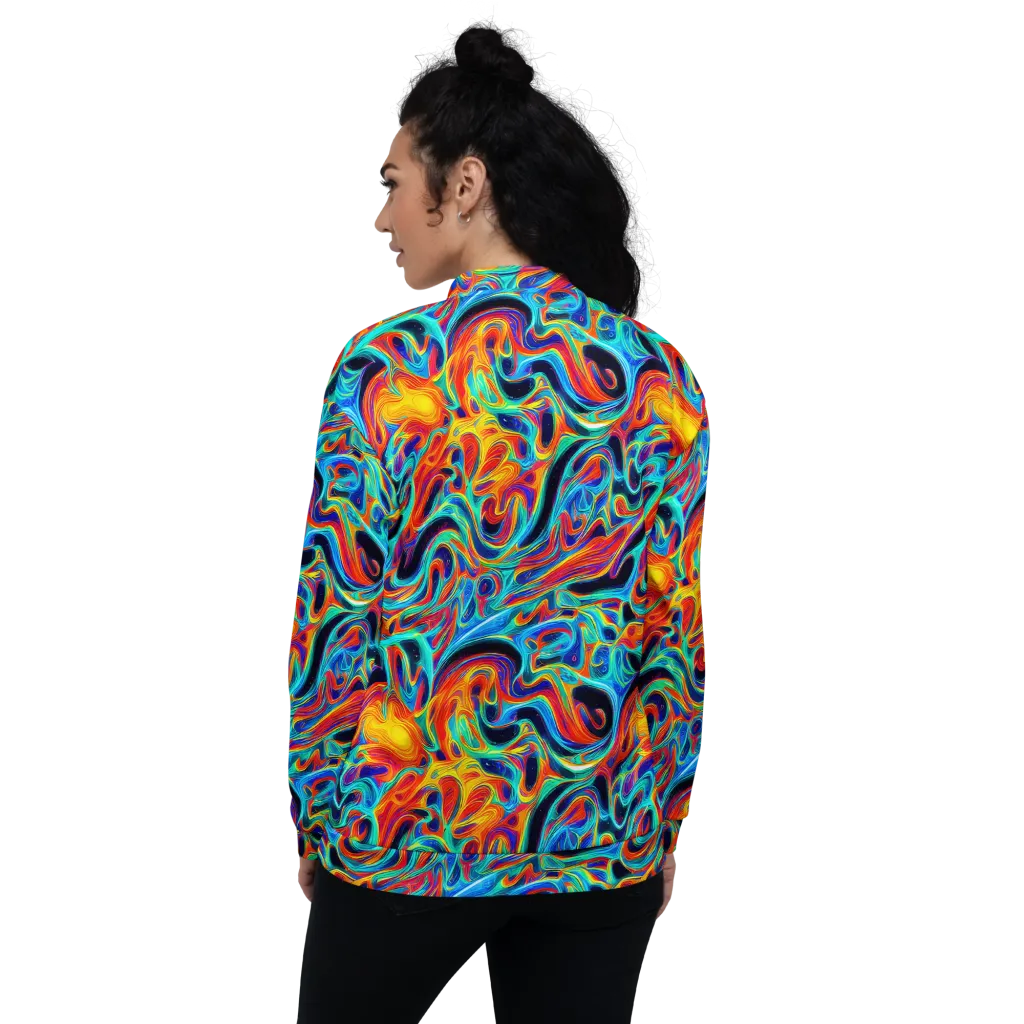 Cyan Ember Maze on Bomber Jacket — Back