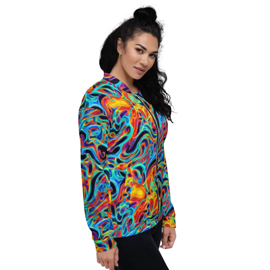 Cyan Ember Maze on Bomber Jacket — Right