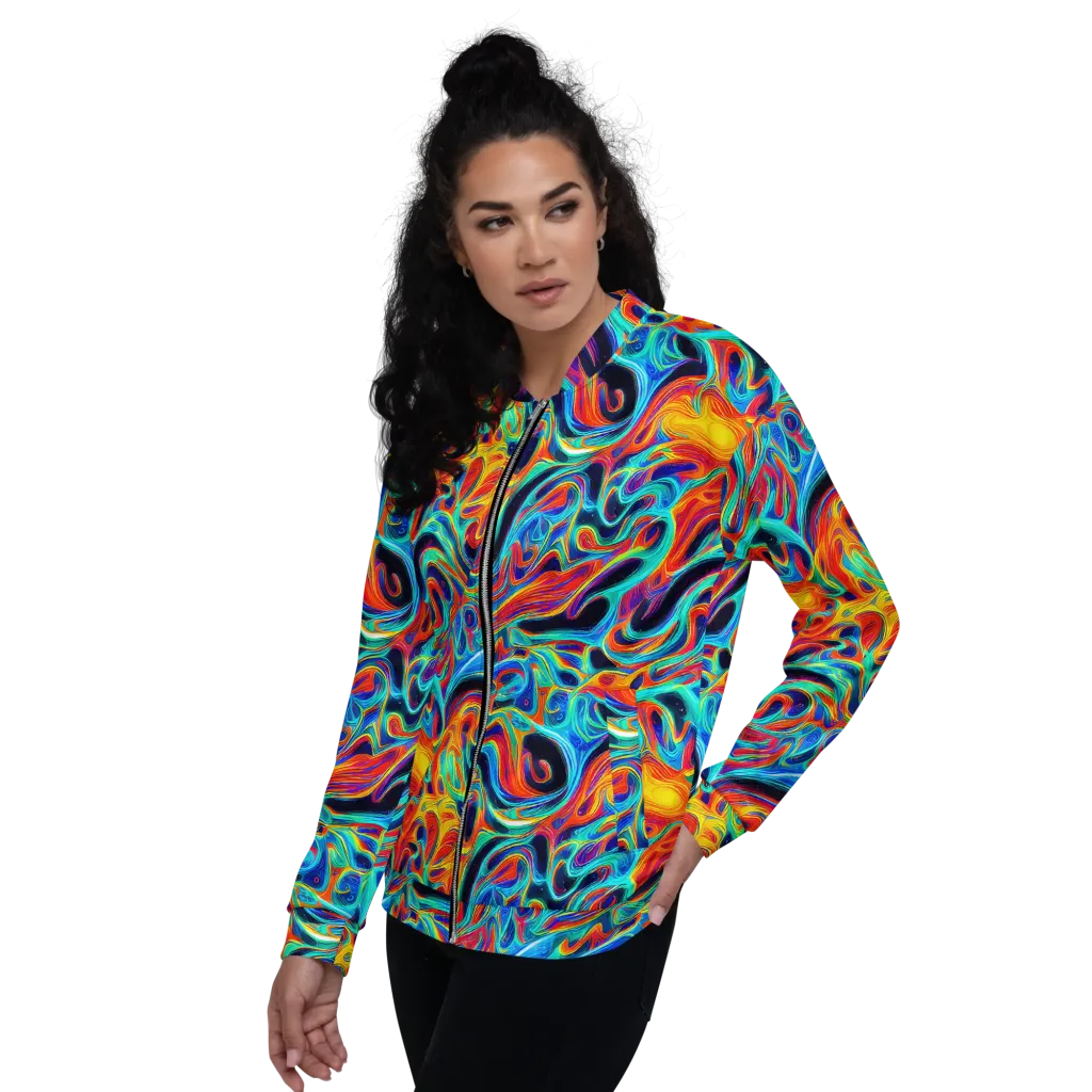 Cyan Ember Maze on Bomber Jacket — Left
