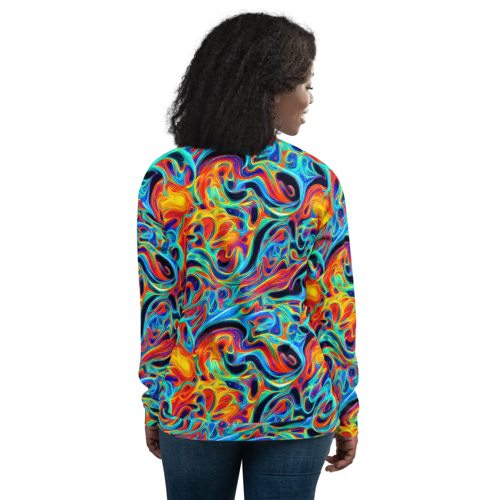 Cyan Ember Maze on Bomber Jacket — Back