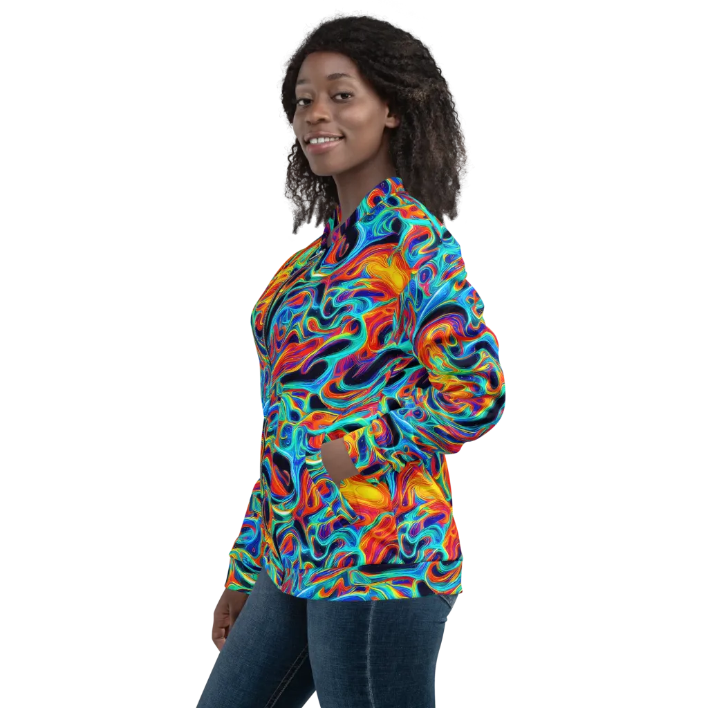 Cyan Ember Maze on Bomber Jacket — Left