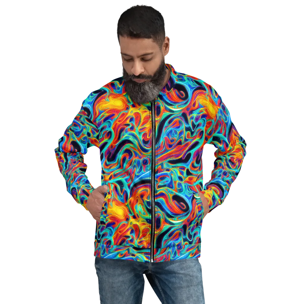 Cyan Ember Maze on Bomber Jacket — Front