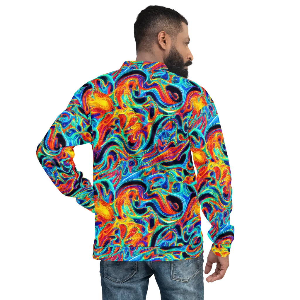 Cyan Ember Maze on Bomber Jacket — Back