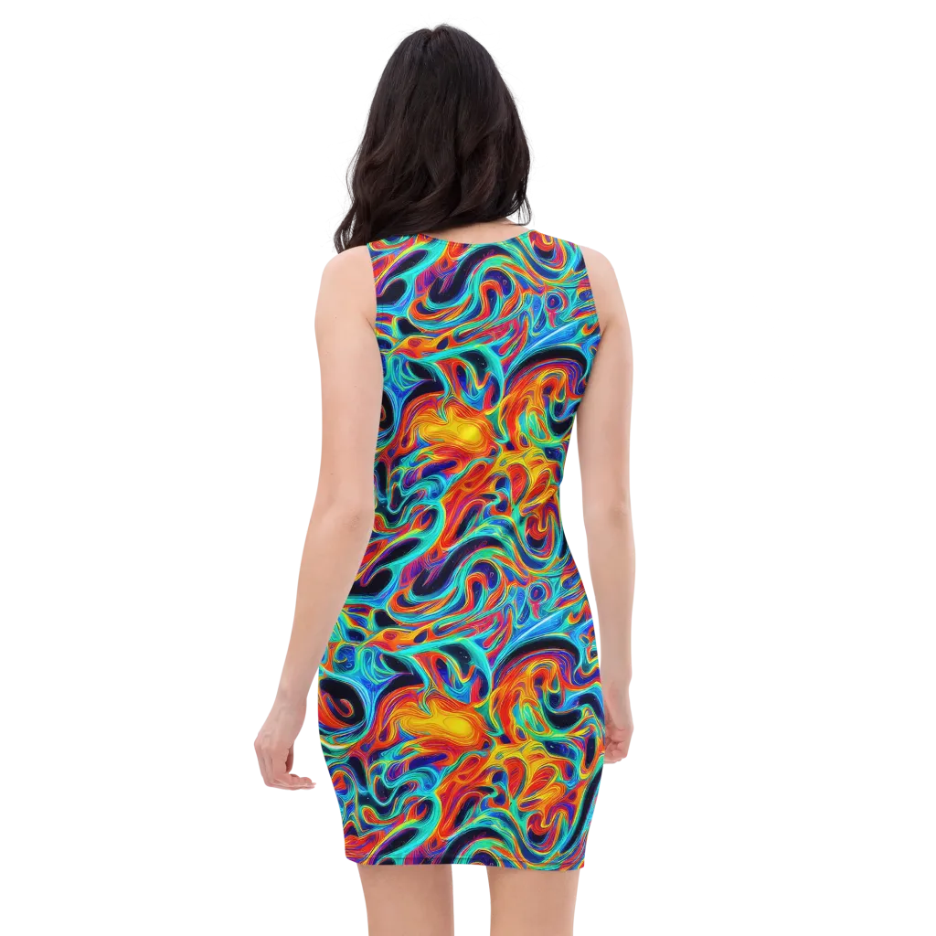 Cyan Ember Maze on Bodycon Dress — Back