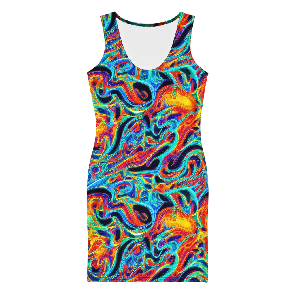 Cyan Ember Maze on Bodycon Dress — Front
