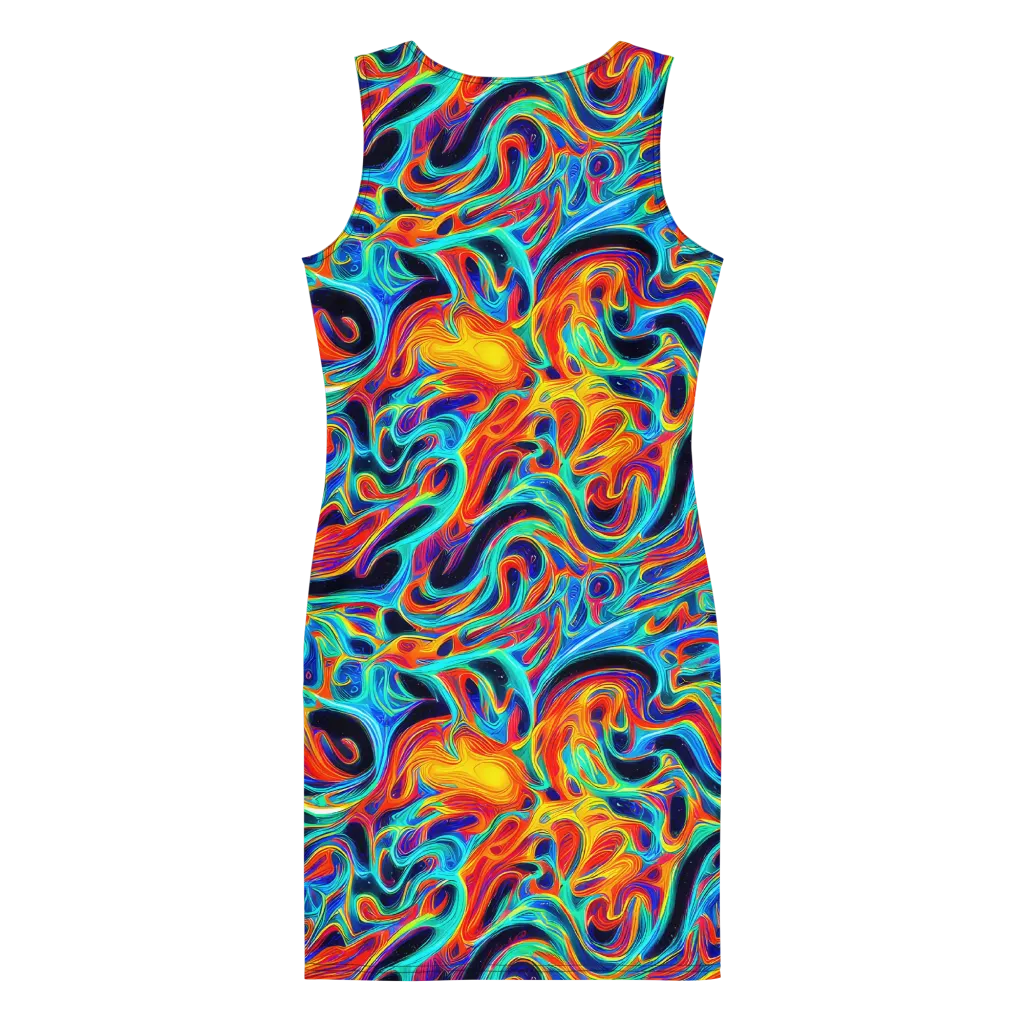 Cyan Ember Maze on Bodycon Dress — Back