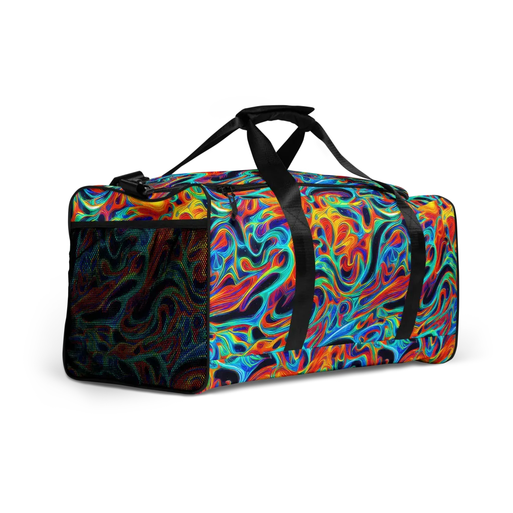 Cyan Ember Maze on Duffle Bag — Right Front
