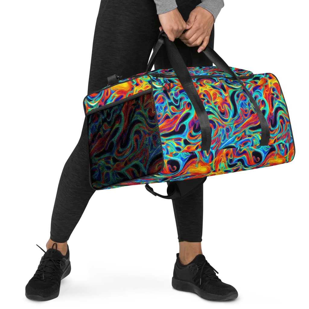 Cyan Ember Maze on Duffle Bag — Right Front