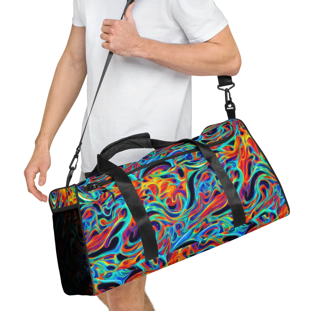 Cyan Ember Maze on Duffle Bag — Right Front