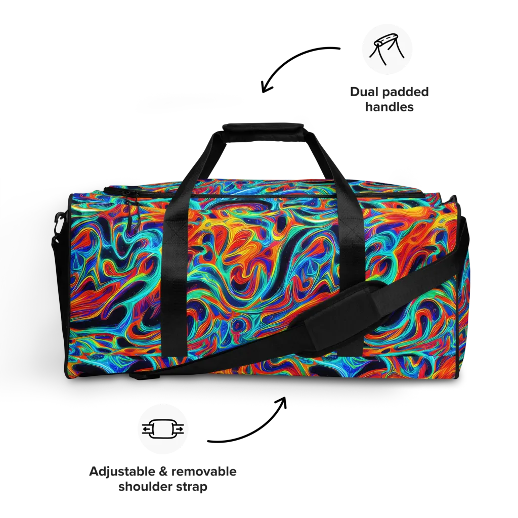 Cyan Ember Maze on Duffle Bag — Front