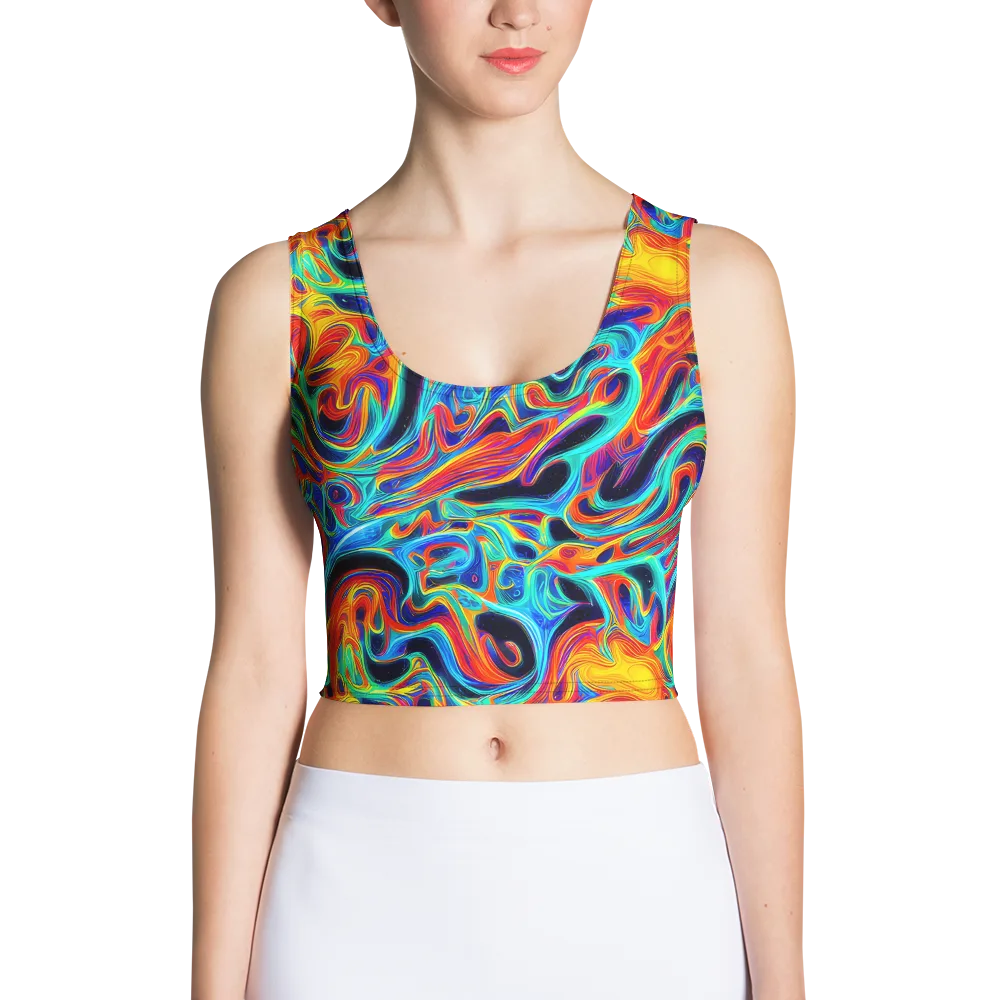 Cyan Ember Maze on Crop Top — Front
