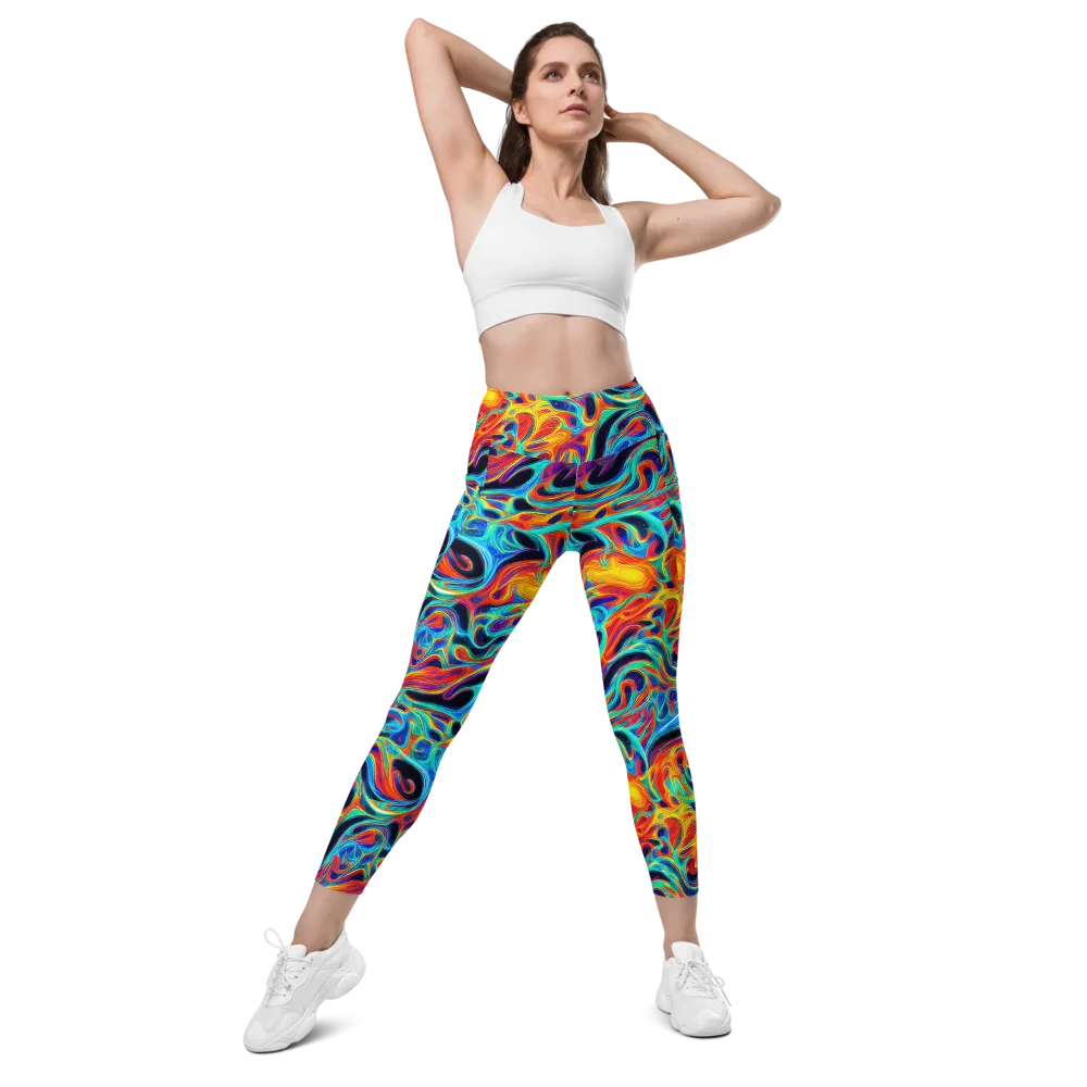 Cyan Ember Maze on Leggings with Pockets — Front