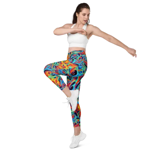 Cyan Ember Maze on a Leggings with Pockets