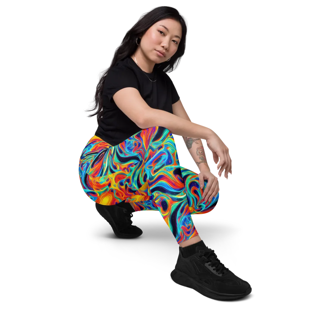 Cyan Ember Maze on Leggings with Pockets — Right Front