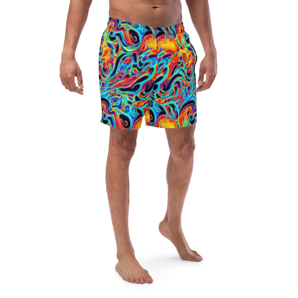 Cyan Ember Maze on Swim Trunks — Front