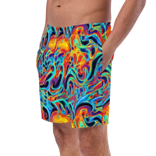 Cyan Ember Maze on a Swim Trunks