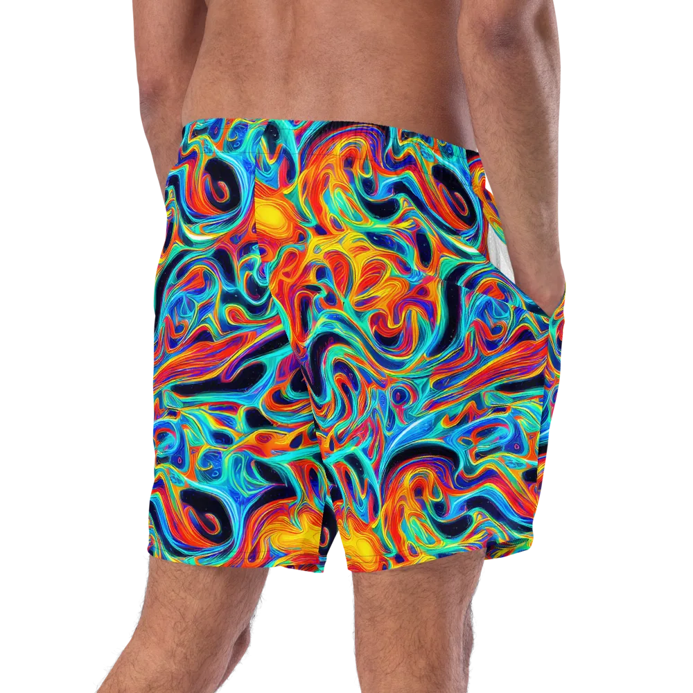 Cyan Ember Maze on Swim Trunks — Right Back