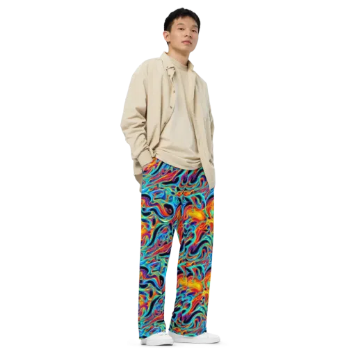 Cyan Ember Maze on a Wide-Leg Pants