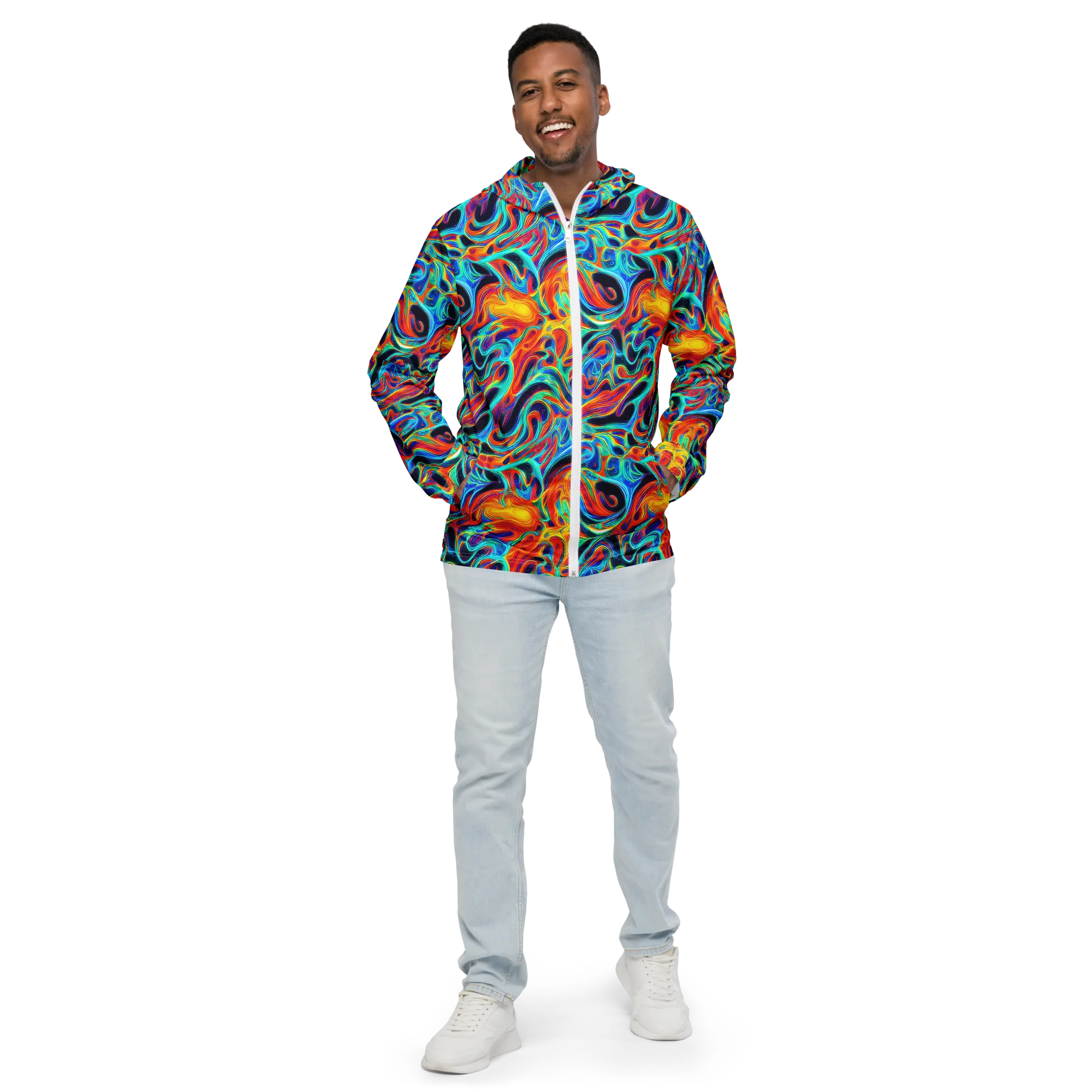 Cyan Ember Maze on Men's Windbreaker — Front