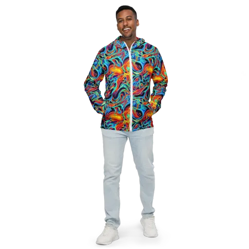 Cyan Ember Maze on a Men's Windbreaker