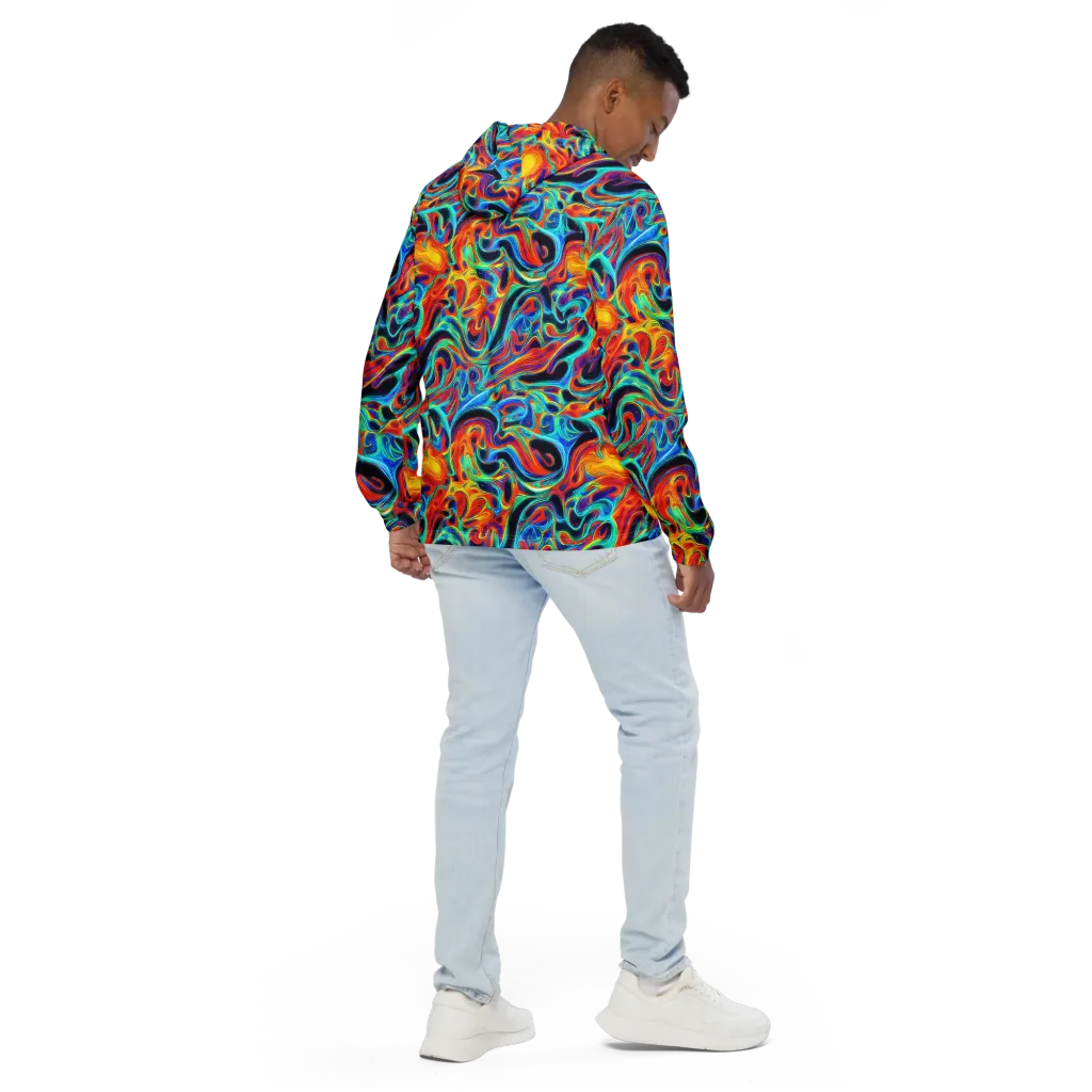 Cyan Ember Maze on Men's Windbreaker — Back