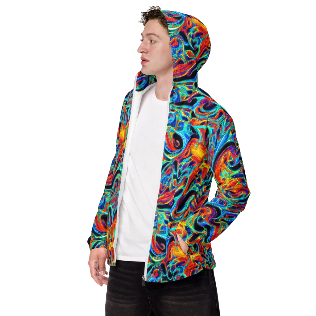 Cyan Ember Maze on Men's Windbreaker — Left Front
