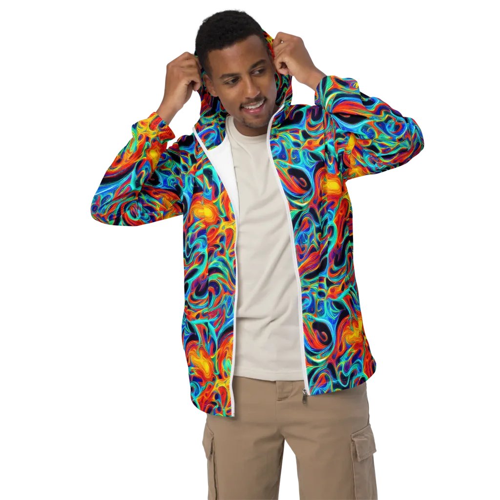 Cyan Ember Maze on Men's Windbreaker — Front