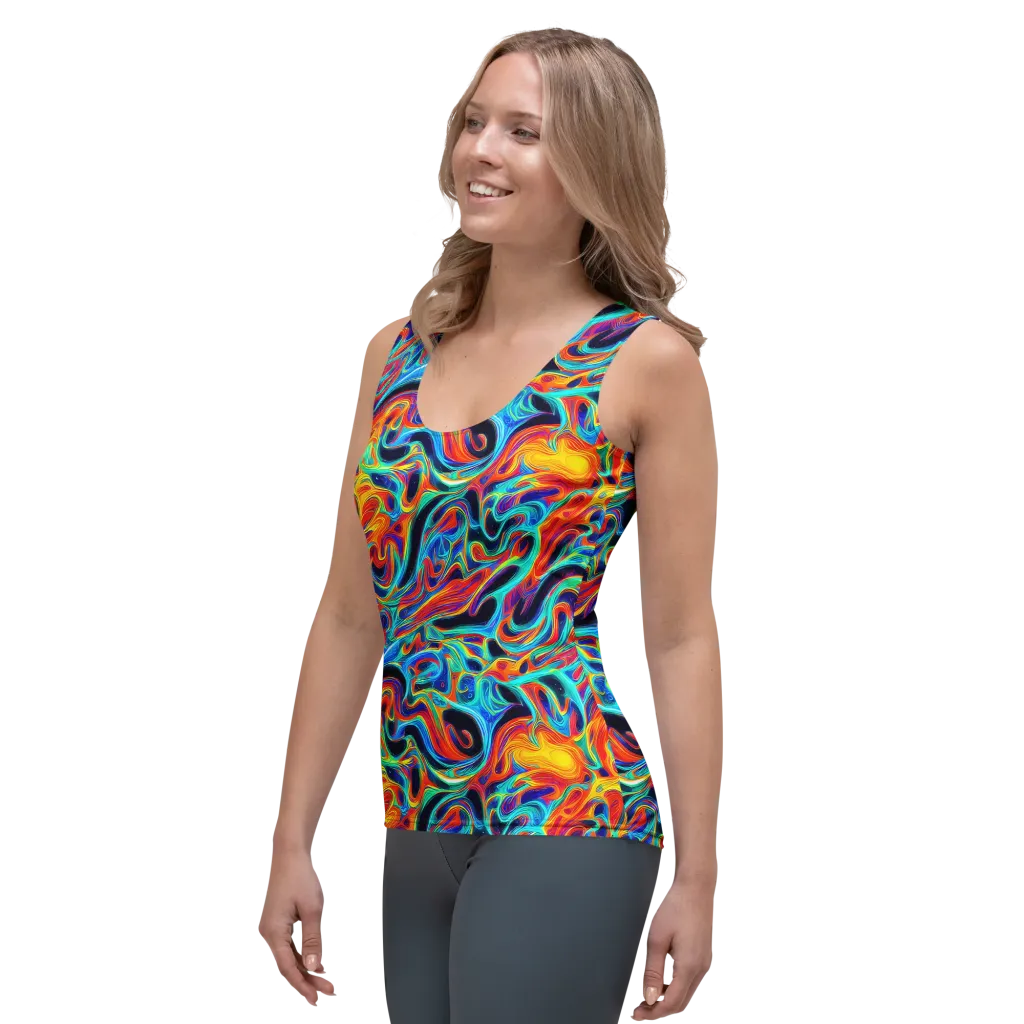 Cyan Ember Maze on Women's Tank Top — Left Front