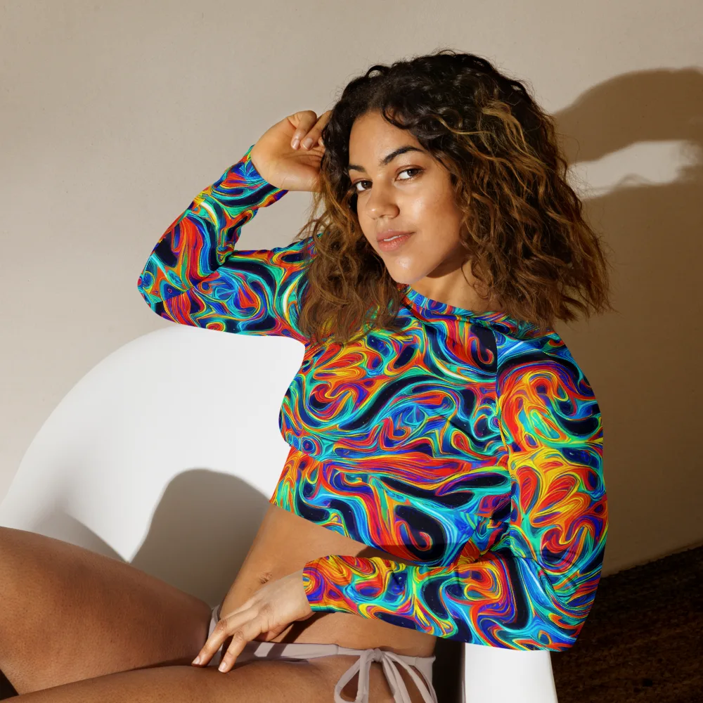 Cyan Ember Maze on Long Sleeve Crop Top — Left Front
