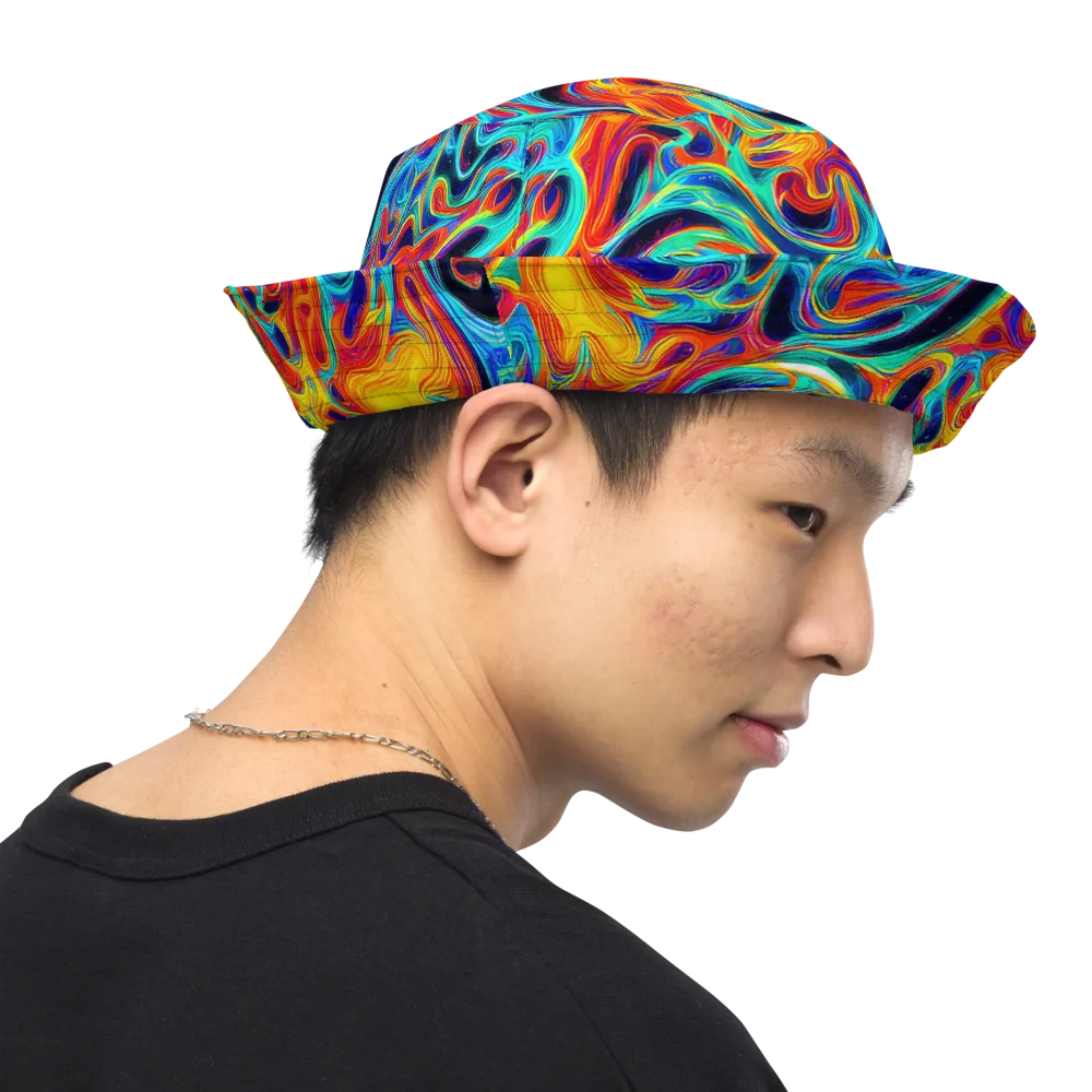 Cyan Ember Maze on Reversible Bucket Hat — Right Outside